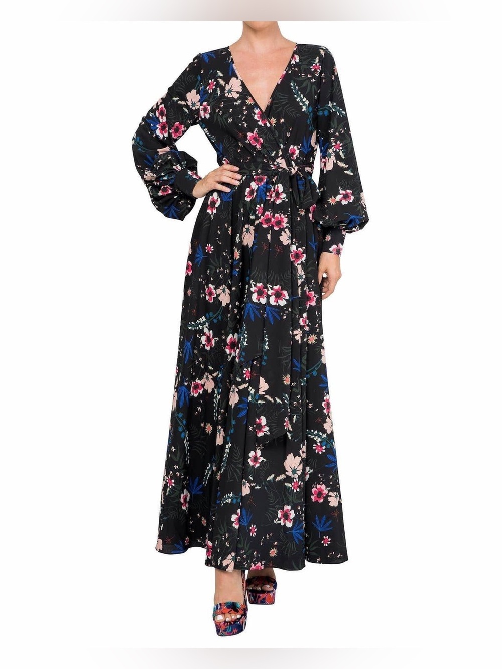 Meghan LA Lilypad Black Floral Maxi Dress size XL Retails $139